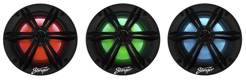 Marine/Powersports 6.5” Black Coaxial Marine Speakers with Built-In Multi-Color RGB Lighting - Phoenix Gold