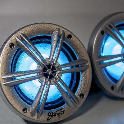 Marine / Powersports 6.5” Silver Coaxial Marine Speakers With Built-In Multi-Color RGB Lighting - Phoenix Gold