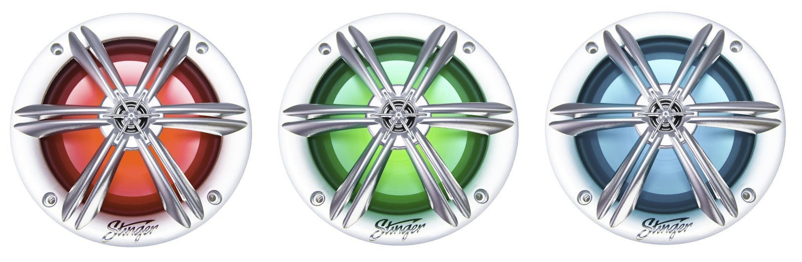 Marine/Powersports 6.5” White Coaxial Marine Speakers with Built-In Multi-Color RGB Lighting - Phoenix Gold