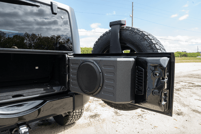 Swing Gate-Mounted 12-Inch Subwoofer Enclosure for Jeep Wrangler JK/JKU and JL/JLU - Phoenix Gold